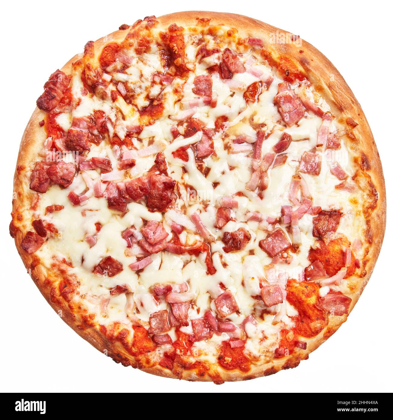 Single italian bacon pizza over white isolated background Stock Photo