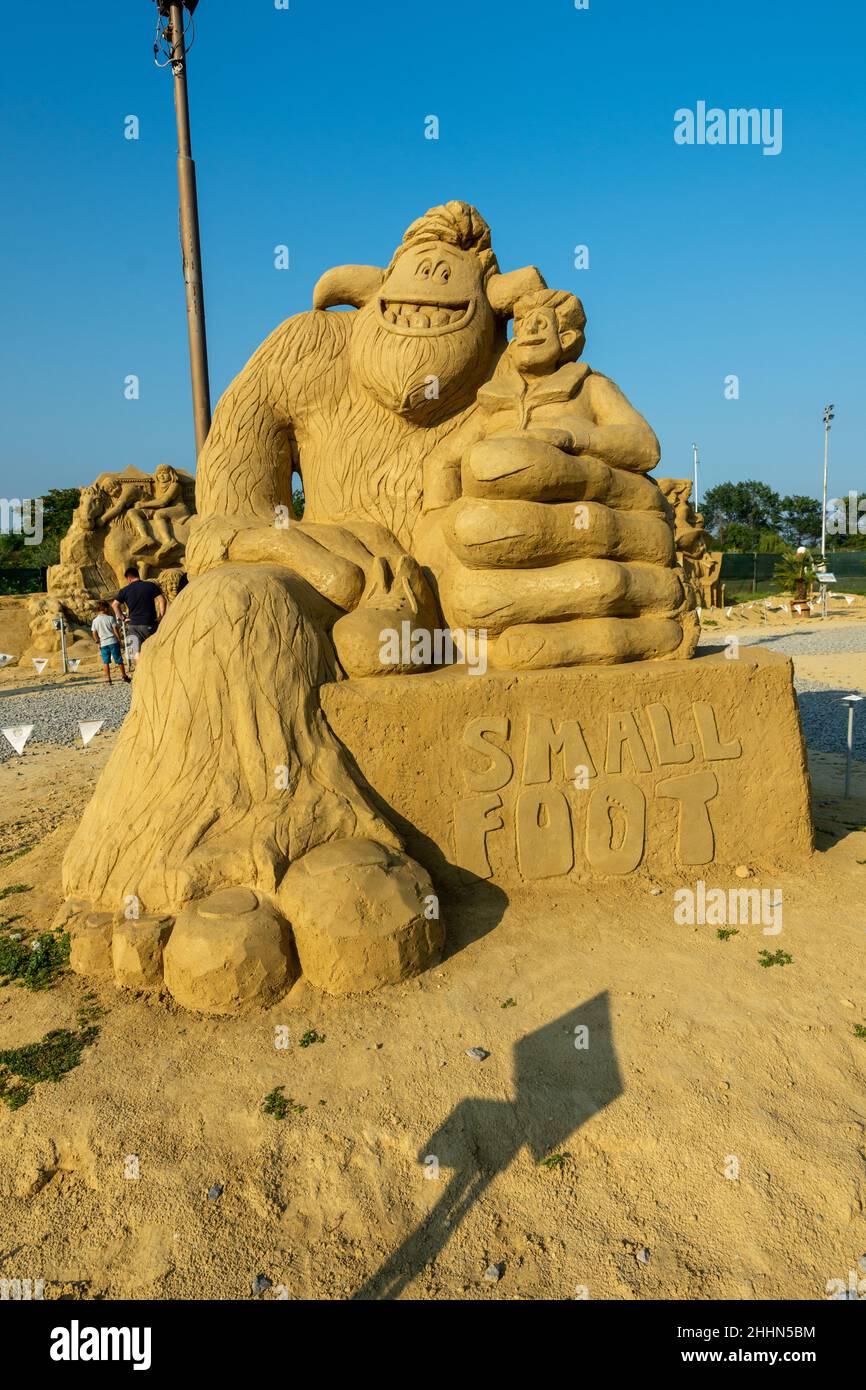 Sand figures of cartoon characters exhibited in the sea garden in ...