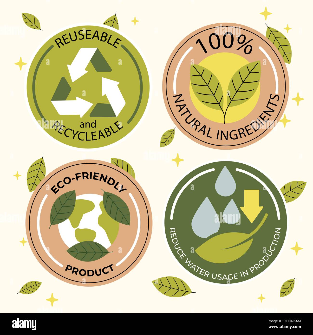 Hand drawn flat design ecology badges Vector illustration Stock Vector ...