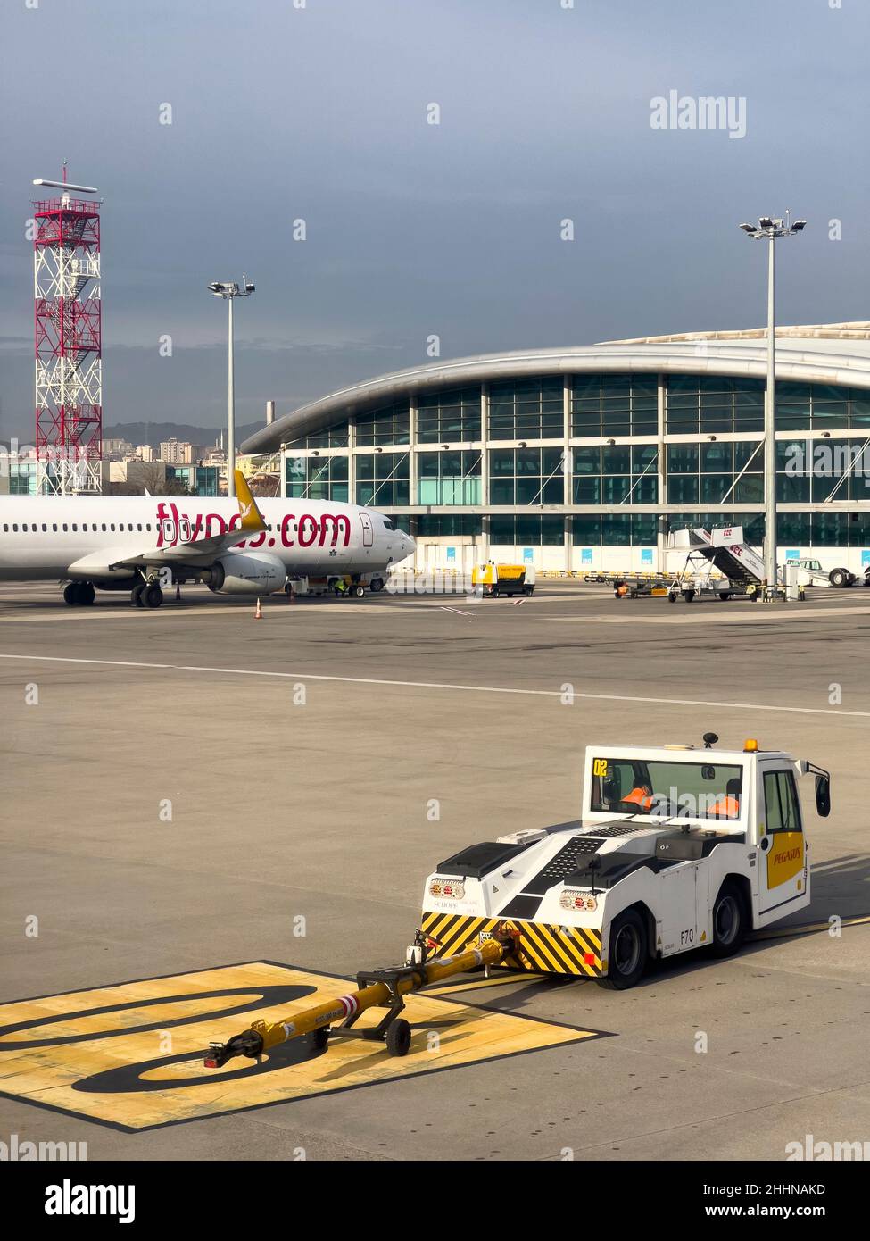 Sabiha Gokcen Airport, Istanbul, Turkey January 15, 2022 Tow vehicle