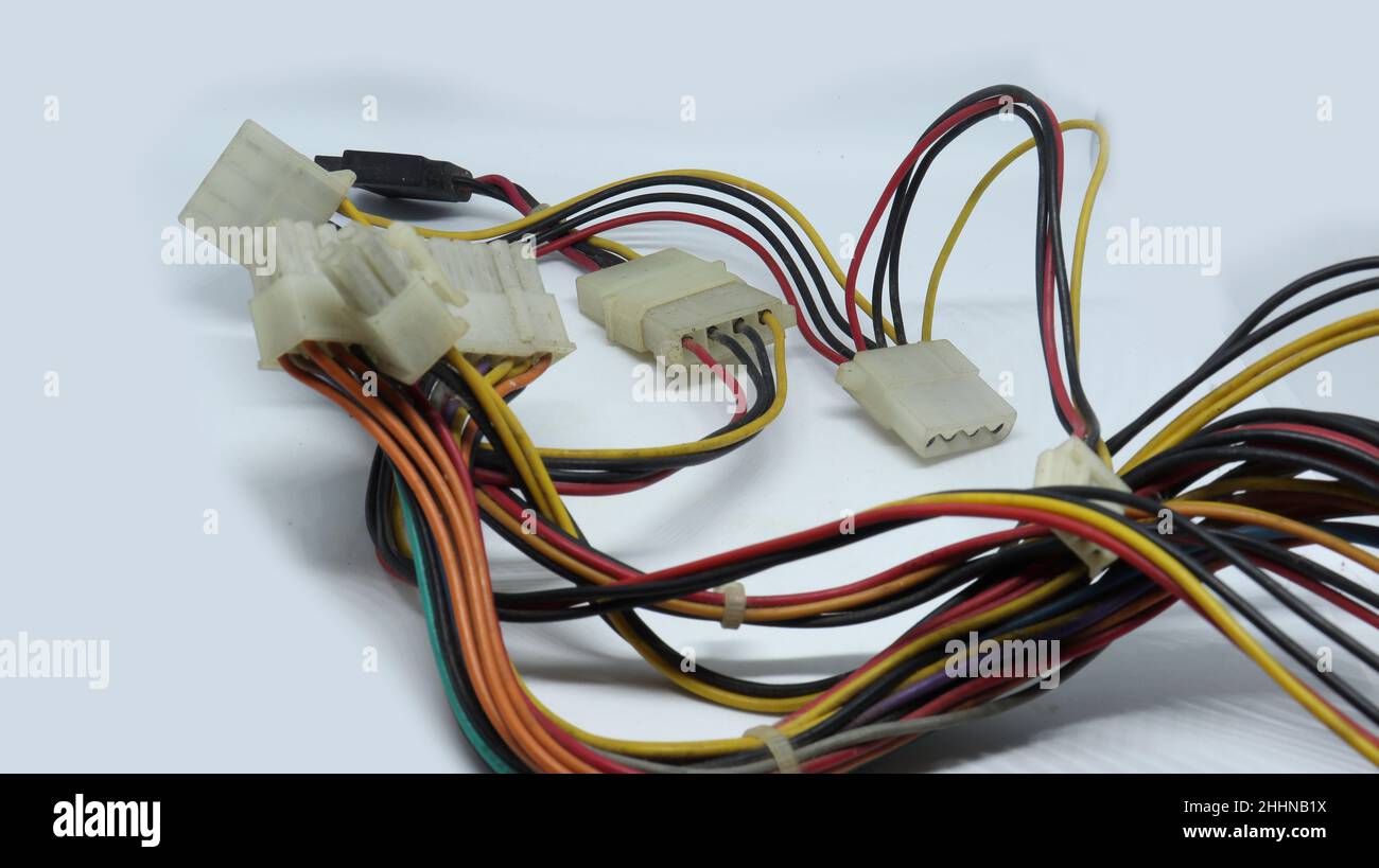 computer smps connecting wires back side view with white background