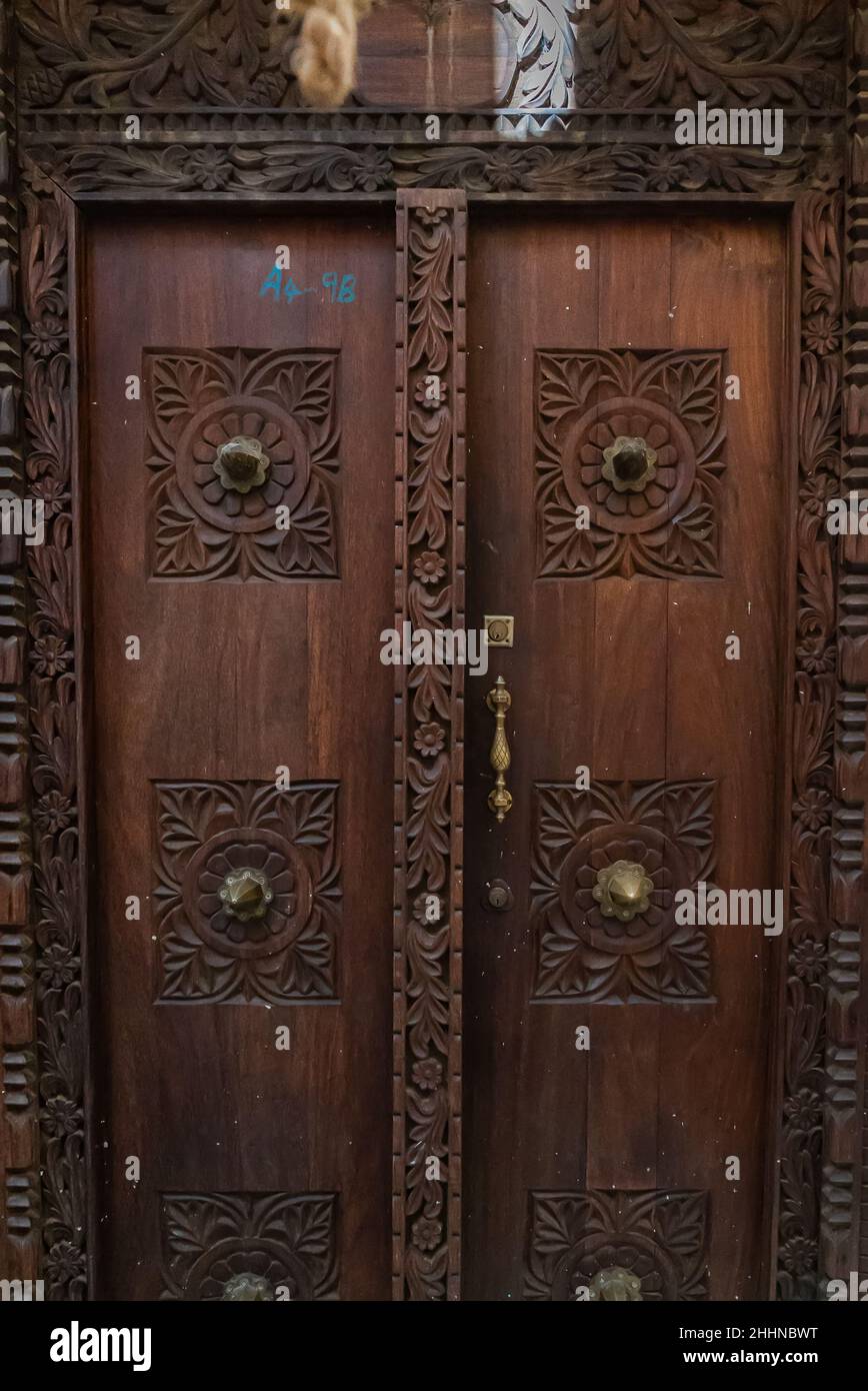 Carved wooden doors of stone town Stock Photo - Alamy