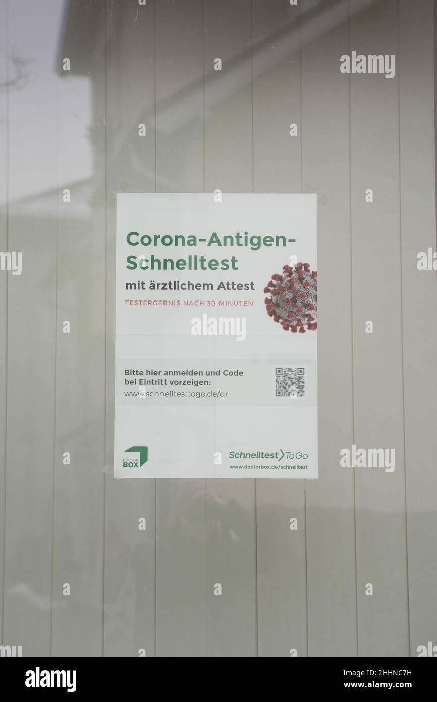 Starnberg, Germnay. 25th Jan, 2022. Covid-19 Rapid test Center next to the cinema in Starnberg, Bavaria on January 25, 2022. While Covid infections are rapidly increasing due to the Omicron variant. (Photo by Alexander Pohl/Sipa USA) Credit: Sipa USA/Alamy Live News Stock Photo