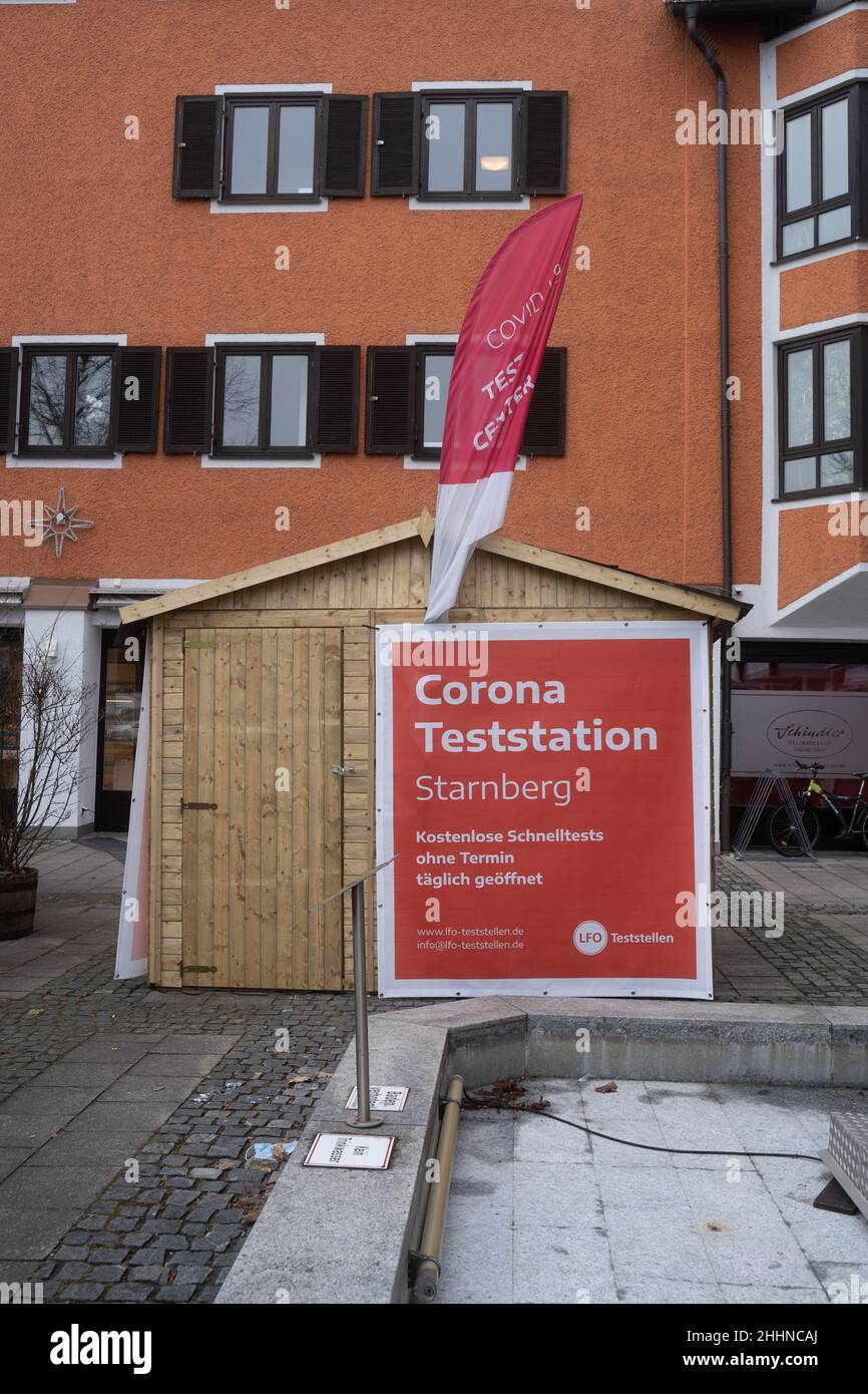 Covid-19 Rapid test Center next to the train station in Starnberg, Bavaria on January 25, 2022. While Covid infections are rapidly increasing due to the Omicron variant. (Photo by Alexander Pohl/Sipa USA) Stock Photo