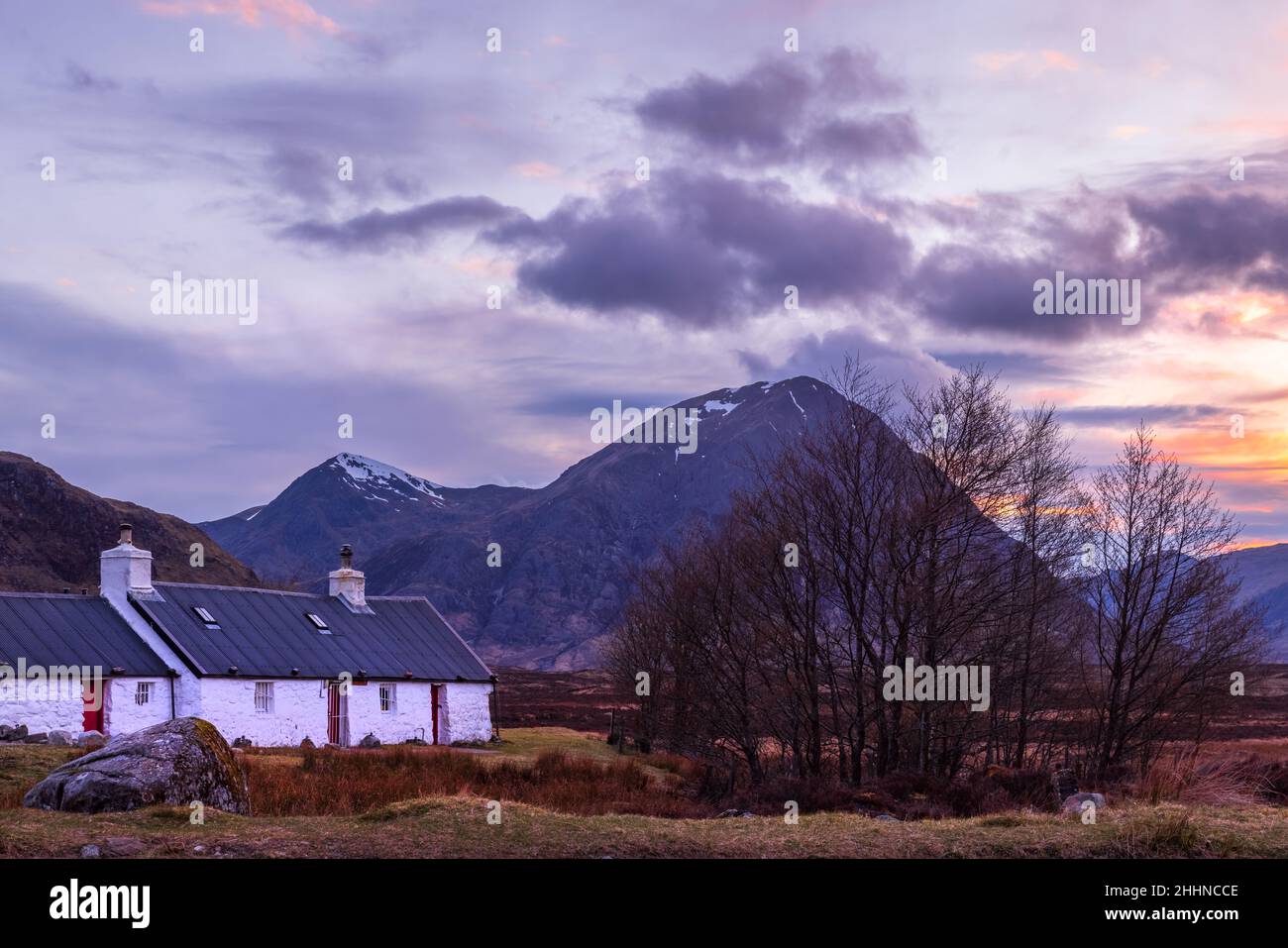 Black Rock Cottage is situated on the access road to the Glencoe mountain ski area. Stock Photo