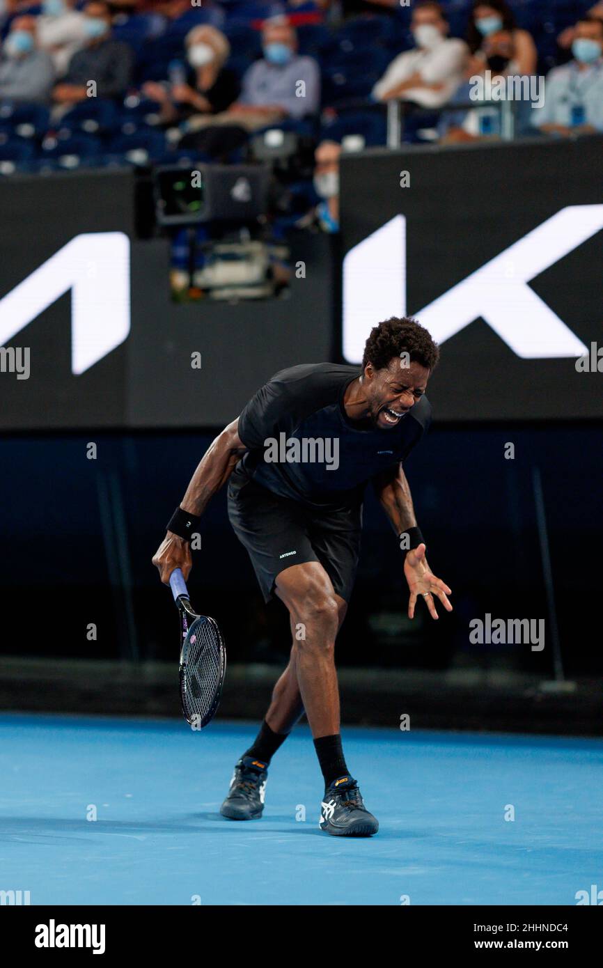 Melbourne, Australia. 25th Jan, 2022. GAEL MONFILS (FRA) in action at the 2022 Australian Open on Tuesday January 2022, Melbourne Park Credit: corleve/Alamy Live News Stock Photo