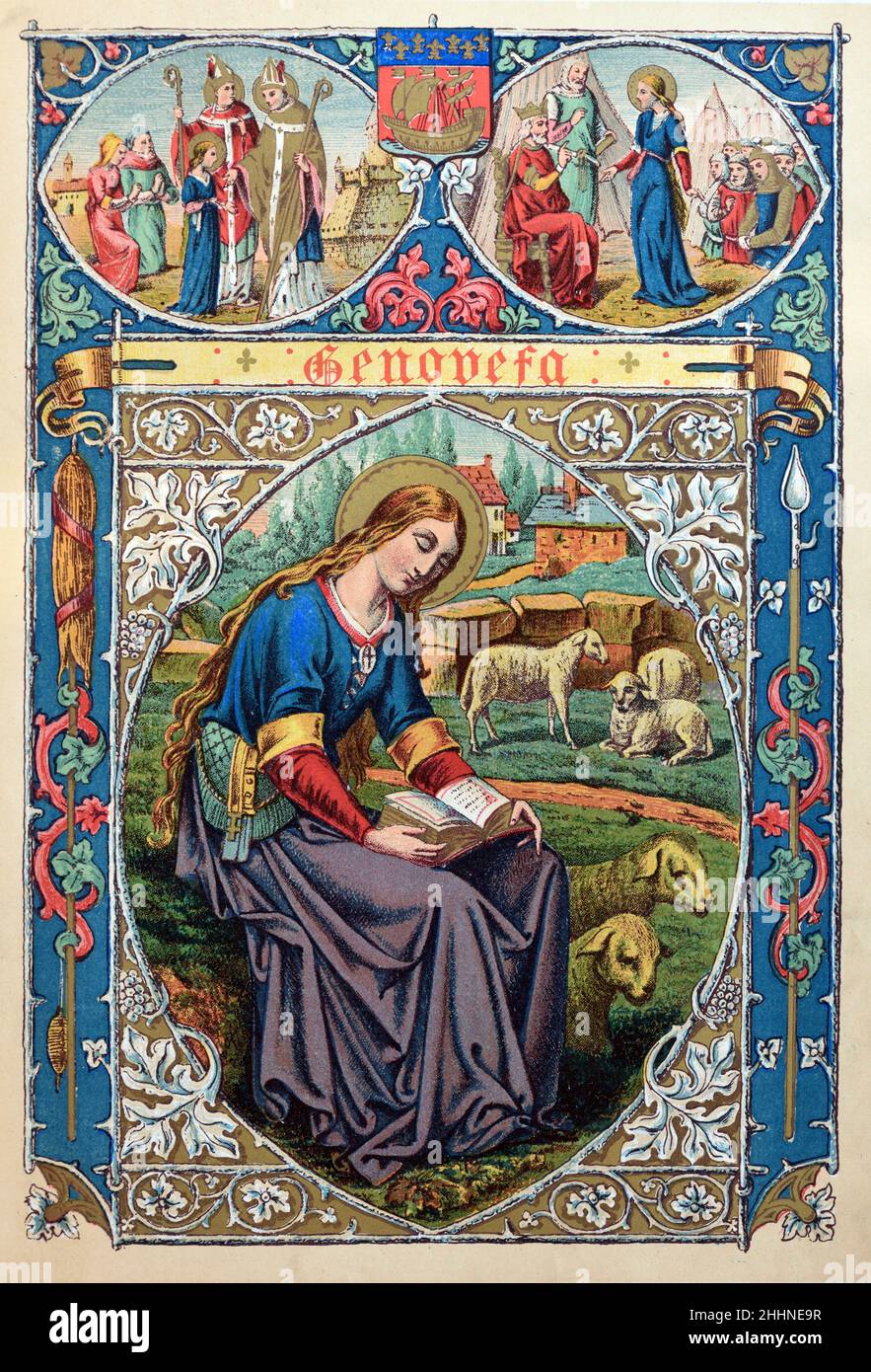 Saint Genevieve, Patron Saint of Paris, as Shepardess with Flock of