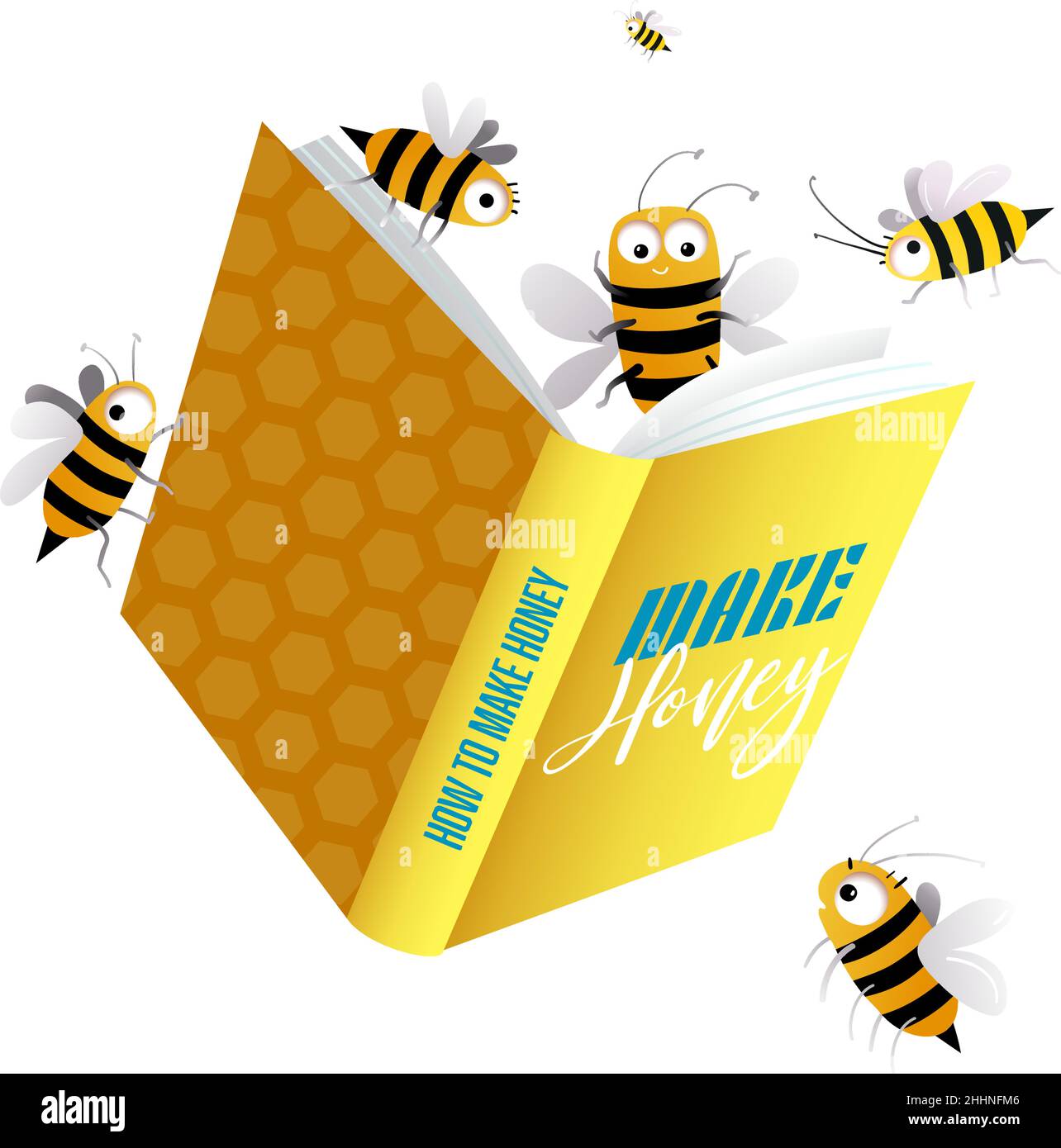 Smart Bee Reading Book Studying about Honey Stock Vector