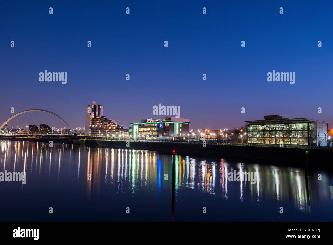 Night view over River Clyde Glasgow Scotland Stock Photo
