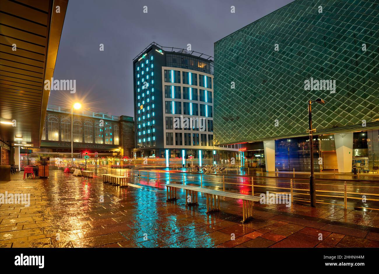 A very rainy night in Glasgow City Centre, Scotland Stock Photo
