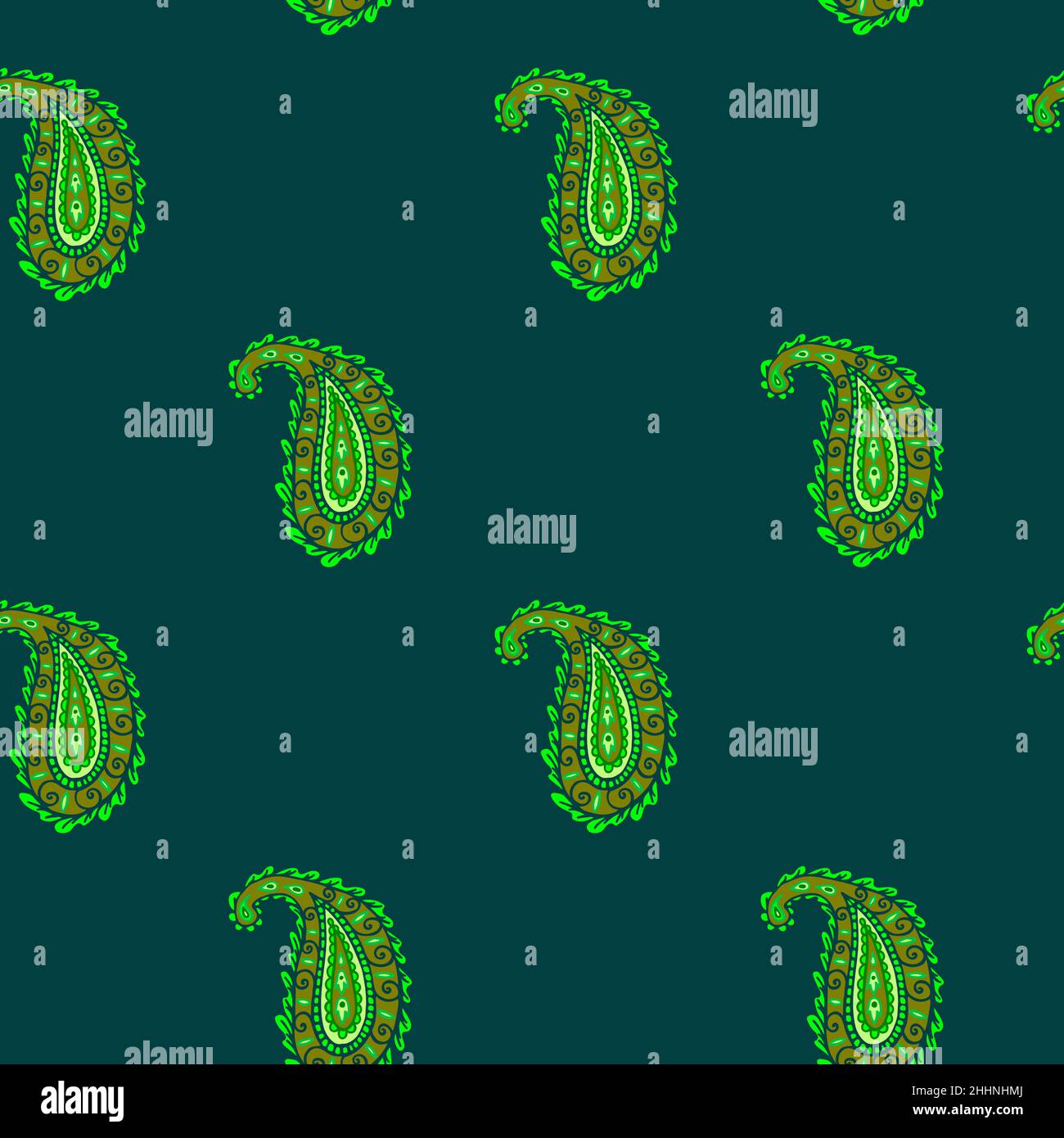 Seamless pattern with green seamless paisley pattern on green ...