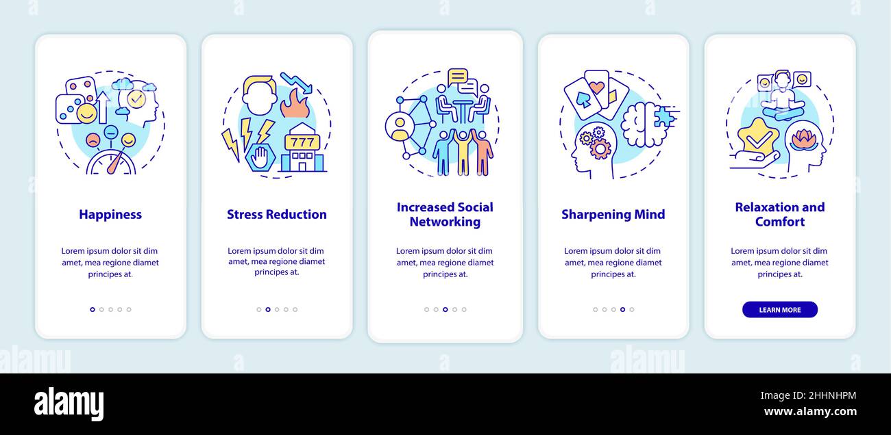 Gambling positive traits onboarding mobile app screen Stock Vector