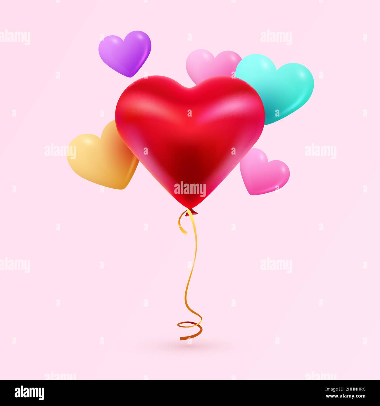 Happy Valentine's Day Background with Flying Hearts Balloons. Vector ...