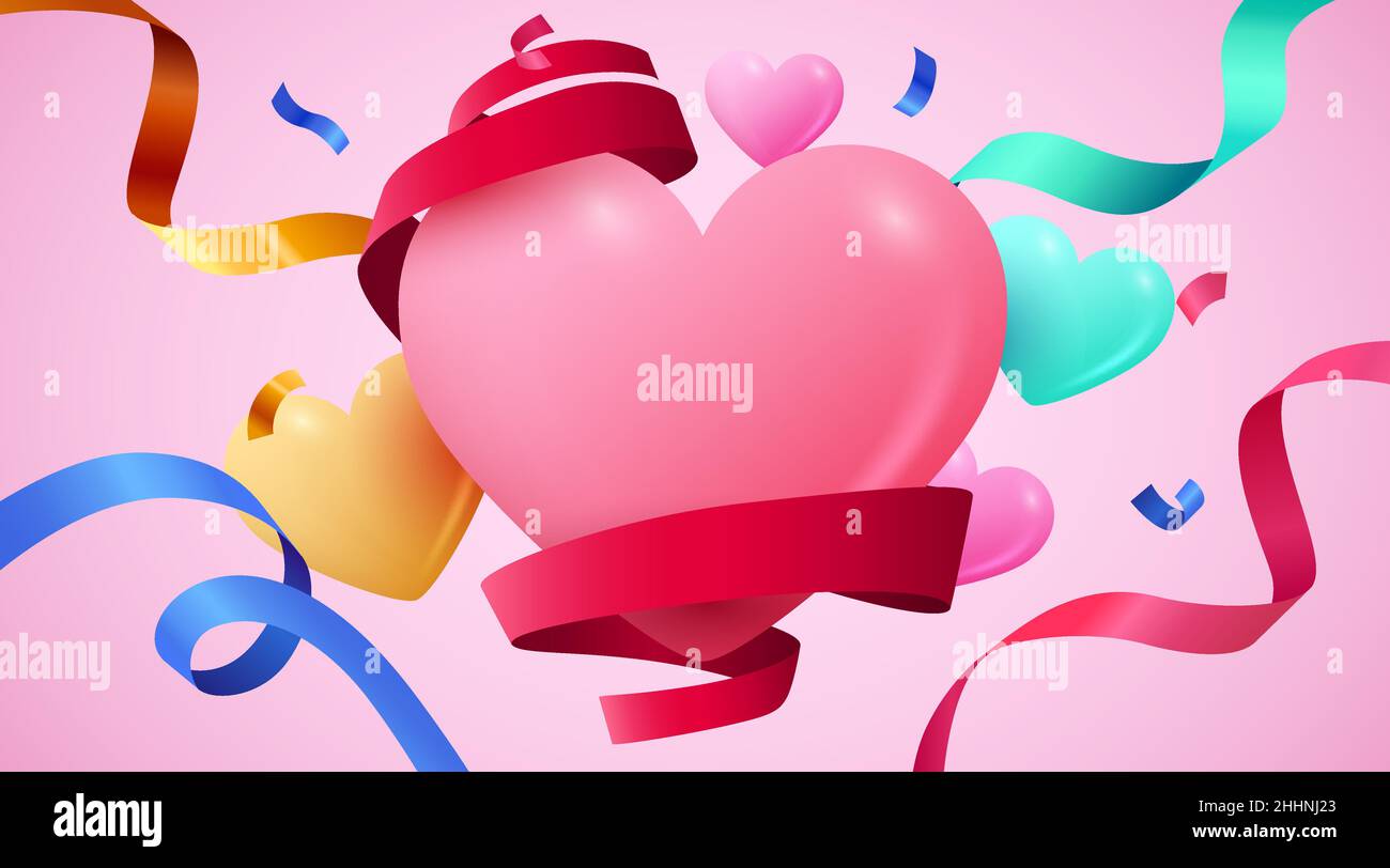 Happy Valentine's Day Background with Flying Hearts Balloons. Vector ...