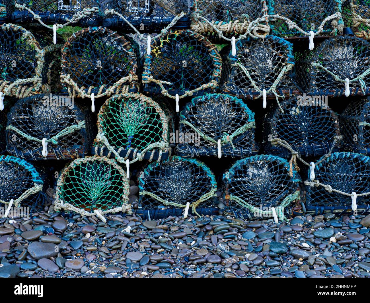 Lobster pots stacked up for winter, Bude, Cornwall, UK Stock Photo Alamy
