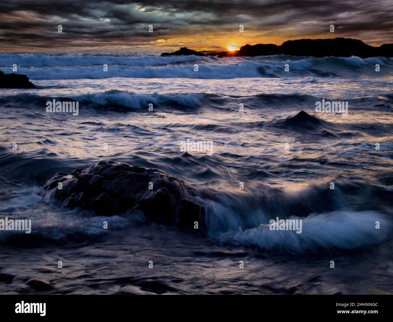 Cornish coast at sunset Stock Photo