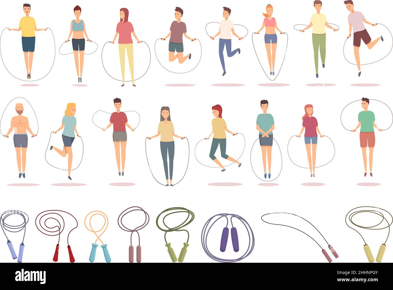 Jump rope icons set cartoon vector. Body activity. Fitness game Stock ...