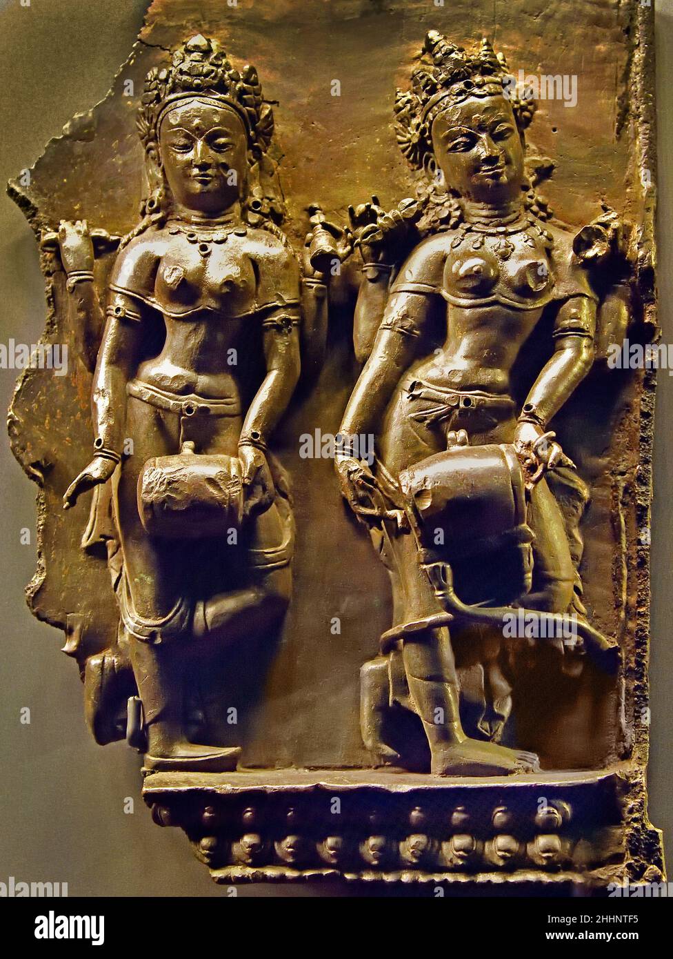 Two Ḍākinī making music and dancing 15th century Tibet Tibetan art collection at the Museo d'arte orientale,Turin. Stock Photo