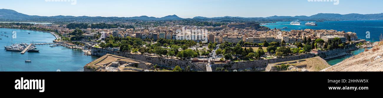 Panorama of Kerkira or Corfu Town in the Island of Corfu Ionian Islands Greece, Europe Stock Photo