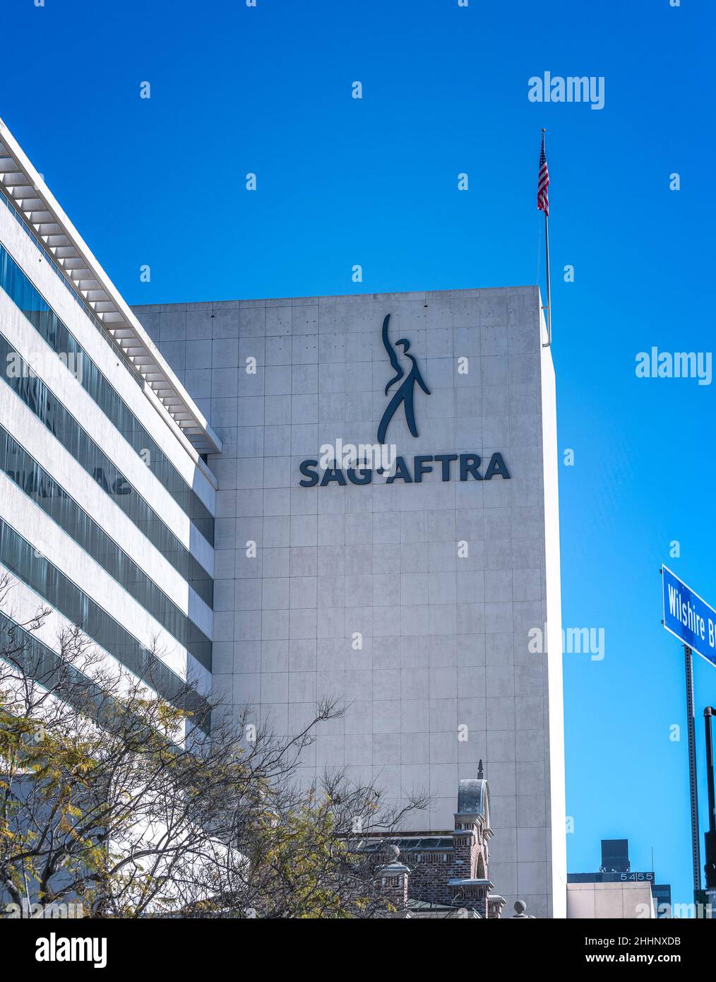 Los Angeles, CA, USA - January 26, 2022: Exterior of the SAG-AFTRA Labor union building on Wilshire boulevard in Los Angeles, CA. Stock Photo