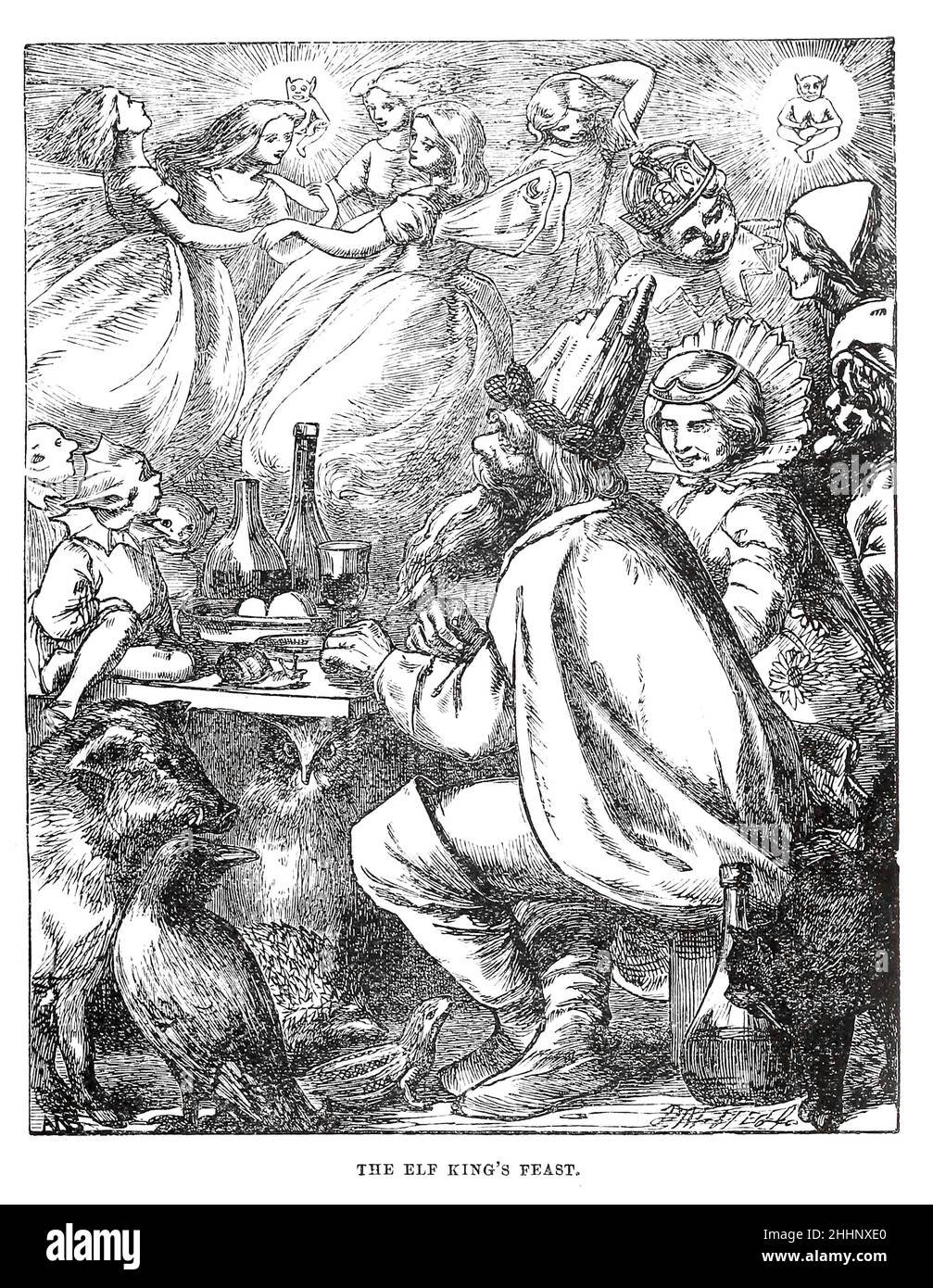 The Elf's King Feast from Andersen's Stories for the household, by Hans Christian Andersen, Translated by Henry William Dulcken,  Illustrated by Alfred Walter Bayes, engraved by Edward and George Dalziel Published by G. Routledge and sons in London and New York in 1880 Stock Photo