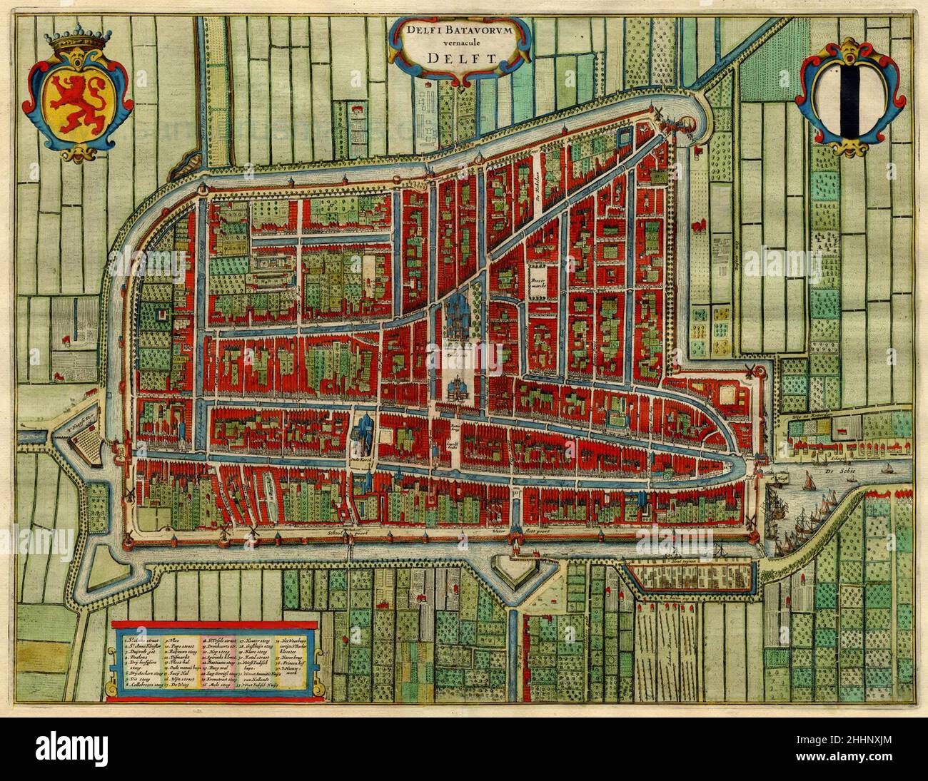 Antique Map of Delft by Blaeu, 1649