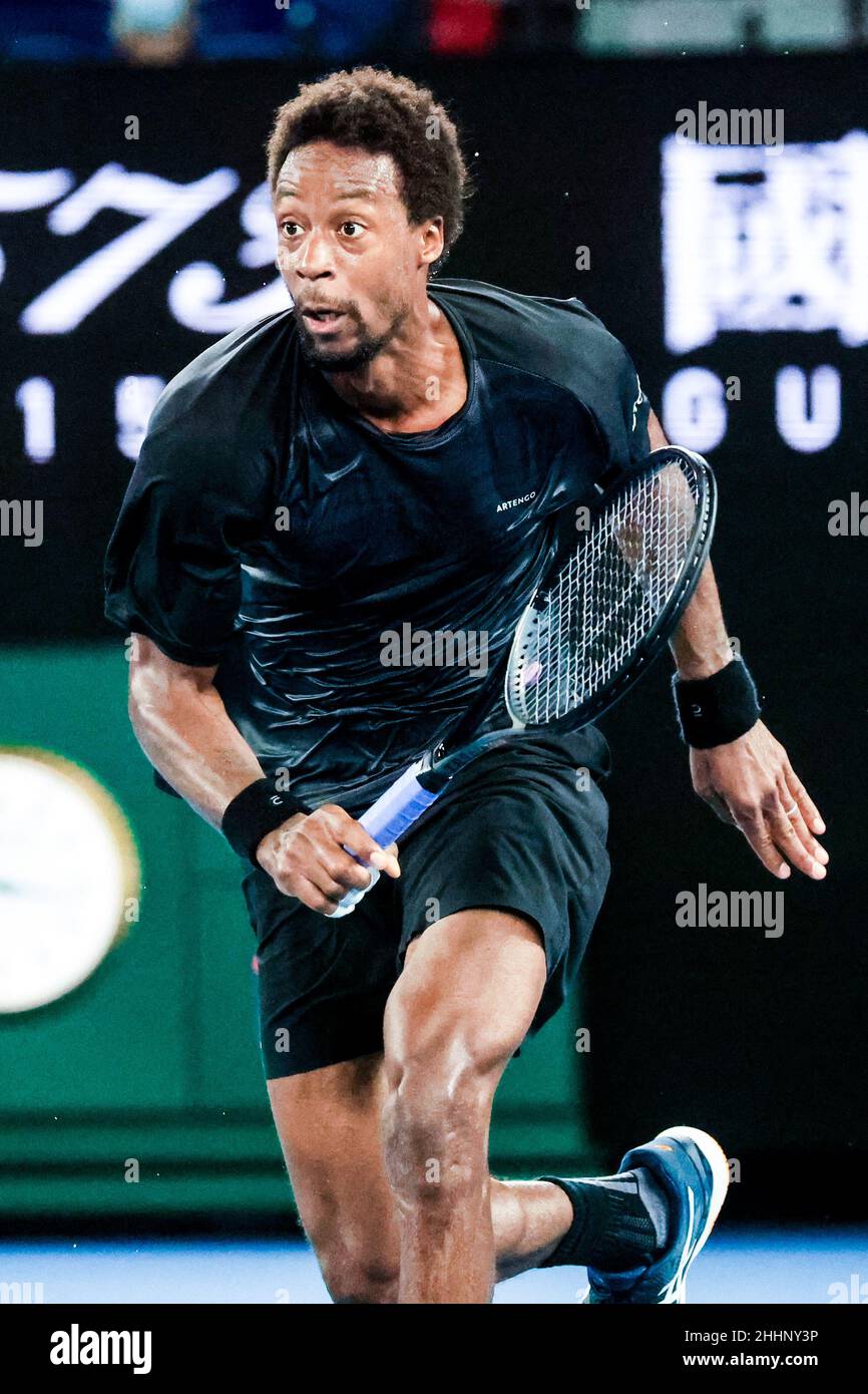 Melbourne, Victoria, Australia. 25th Jan, 2022. MELBOURNE, AUSTRALIA -  JANUARY 25: Gael Monfils of France plays Matteo Berrettini of Italy on day  9 of the 2022 Australian Open at Melbourne Park on