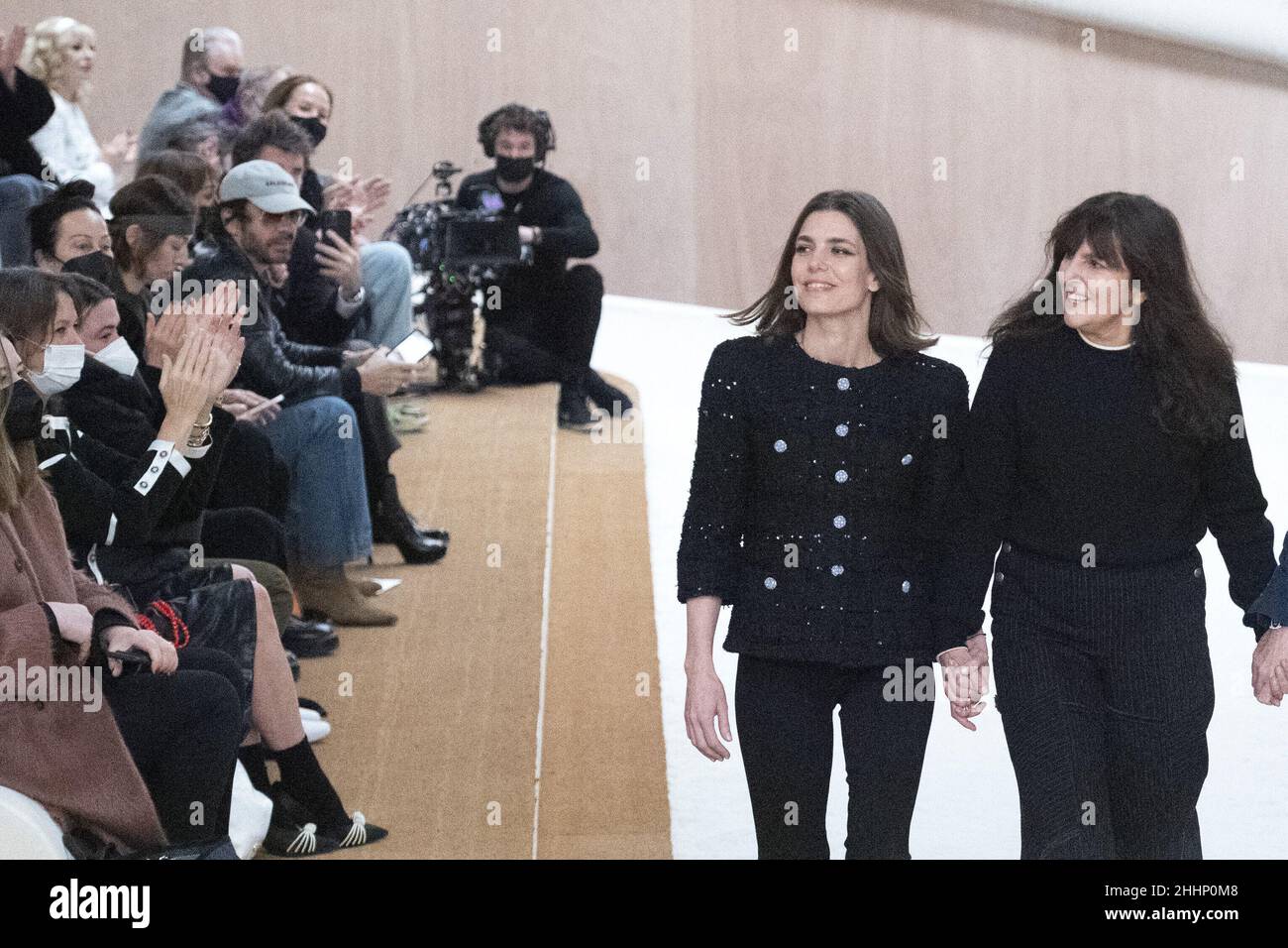 Charlotte Casiraghi rides a horse during the runway during the Chanel