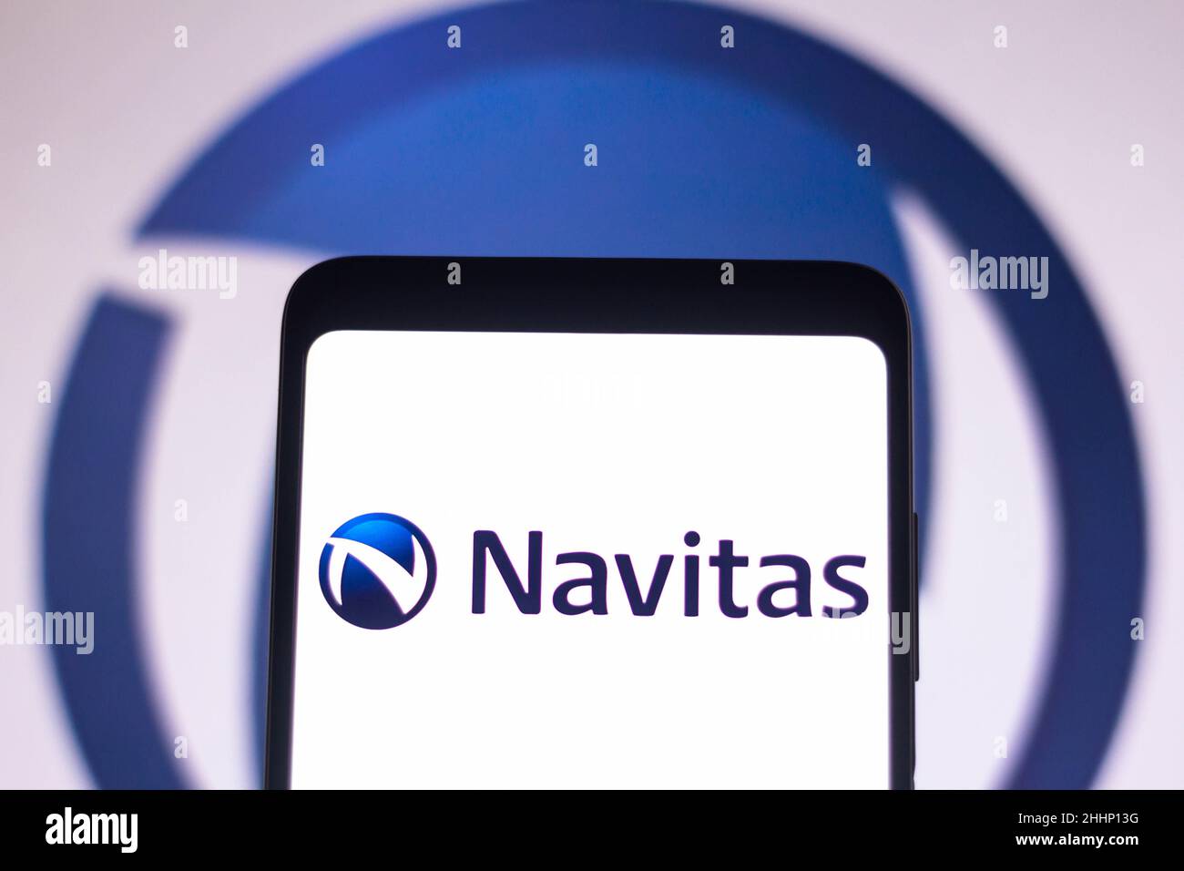 In this photo illustration, a Navitas Semiconductor logo seen displayed