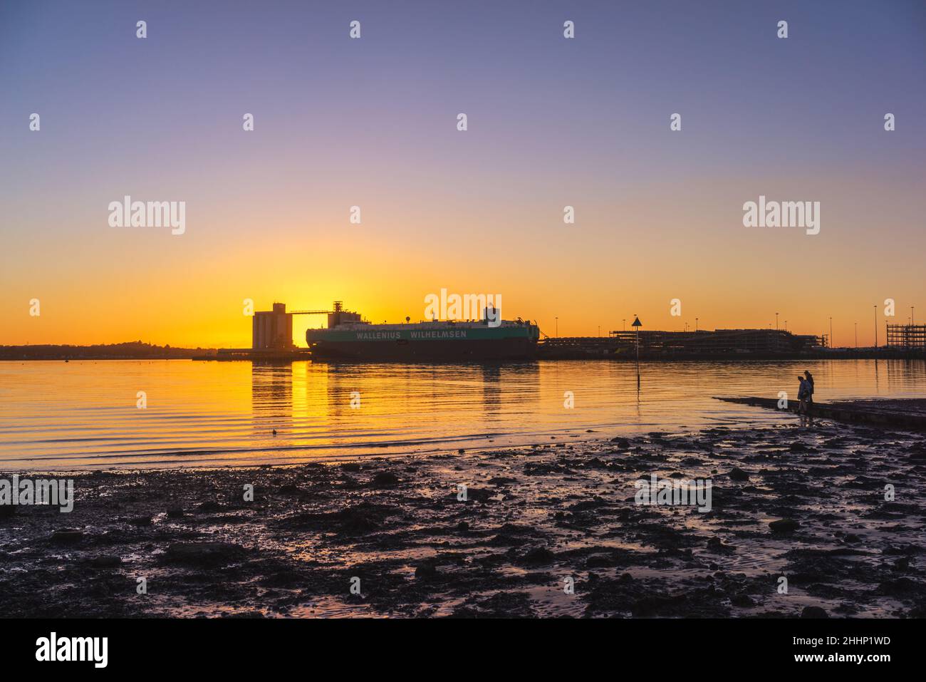 Sunset over Southampton Grain Terminal in the Eastern Docks, Southampton Water, Southampton, Hampshire, England, UK Stock Photo