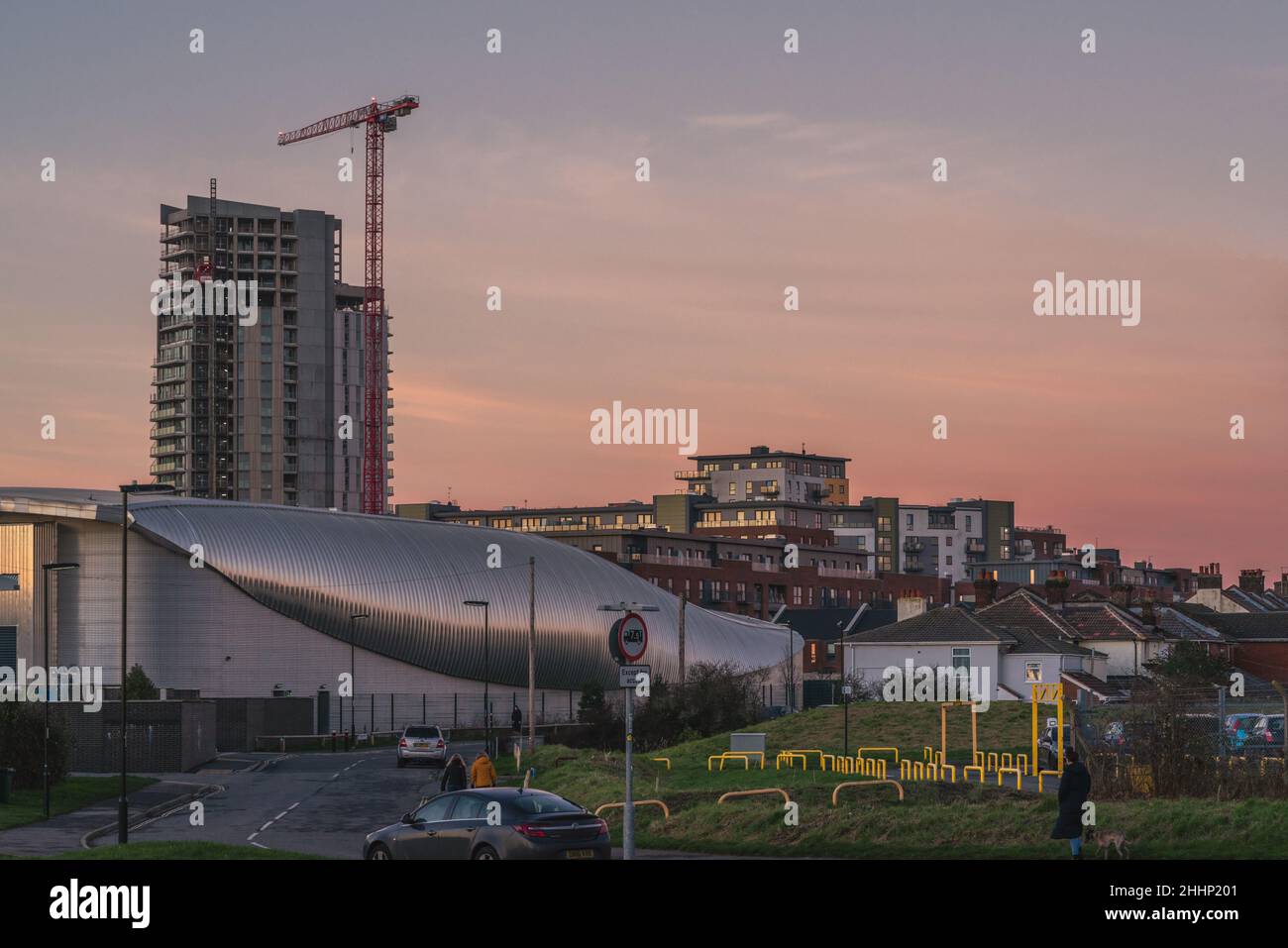 Woolston waterside new housing development during dusk, Southampton