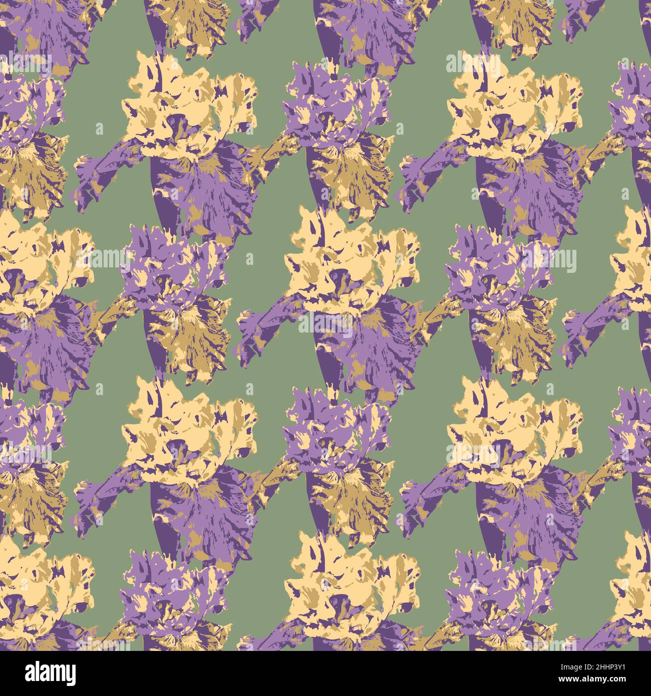 Vector seamless pattern with iris beautiful flowers. Colorful design. Stock Vector
