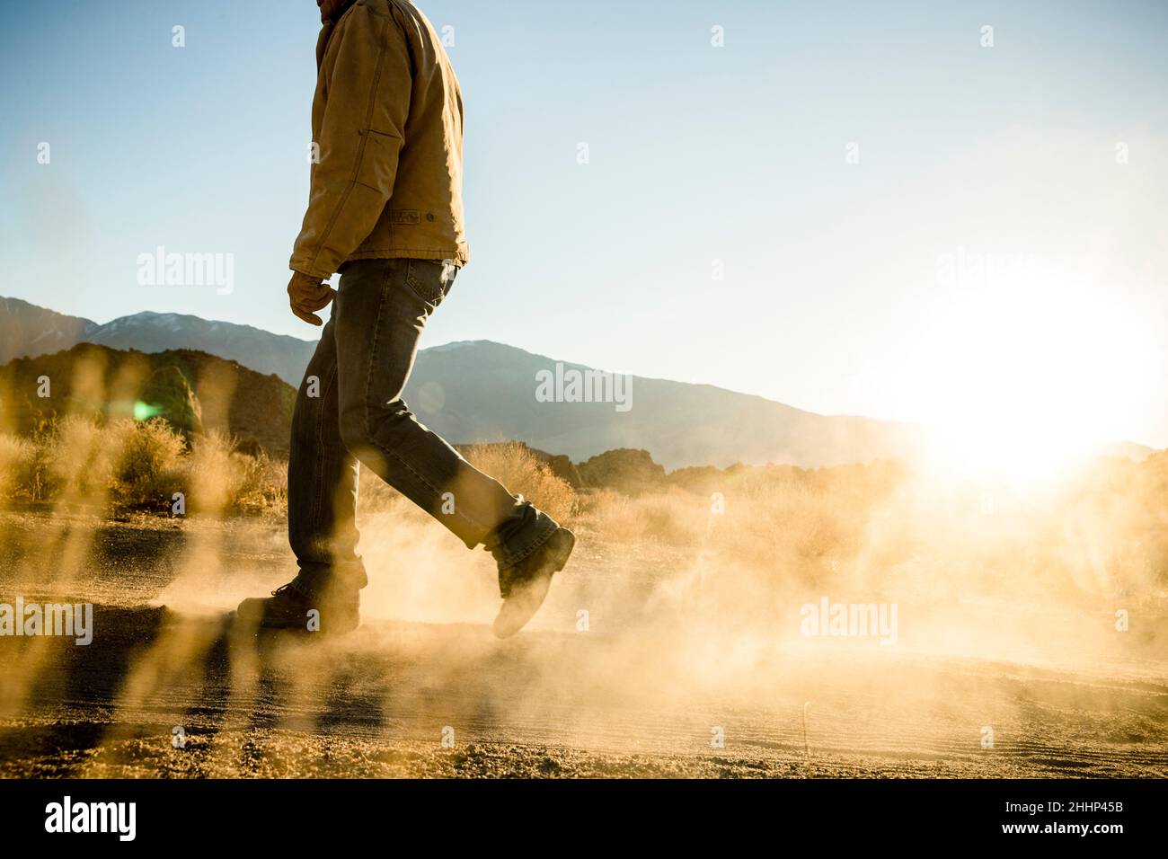Close up of Person hiking in Alabama Hills, California Stock Photo