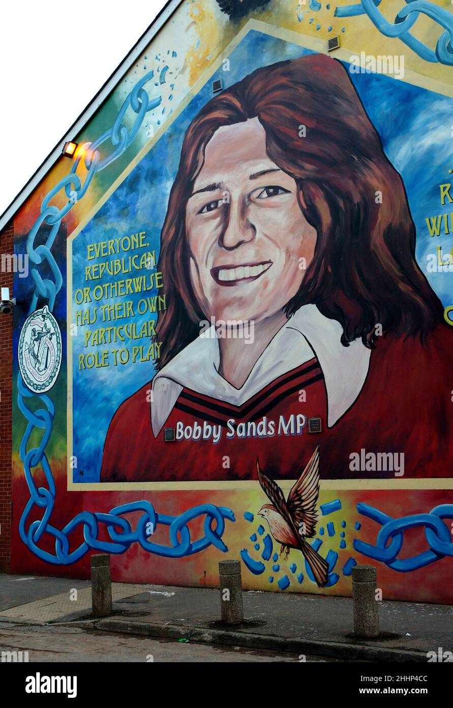 North Ireland. Ulster. Belfast. Falls road Fresco in memory of Bobby Sands (1954-1981), Irish nationalist, member of the Provisional IRA and member of Stock Photo