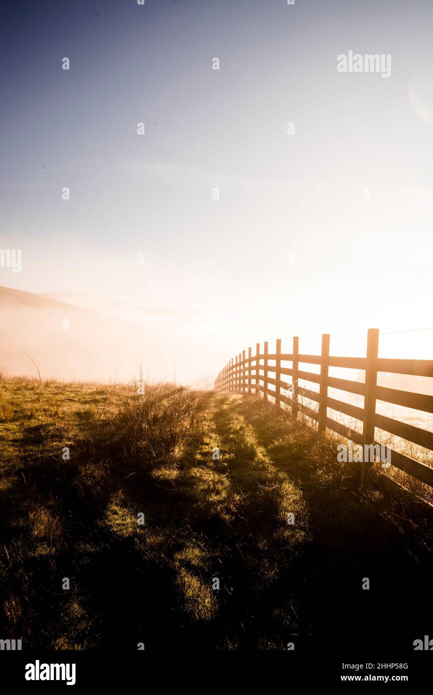 Farm Fence scene in the Countryside Stock Photo