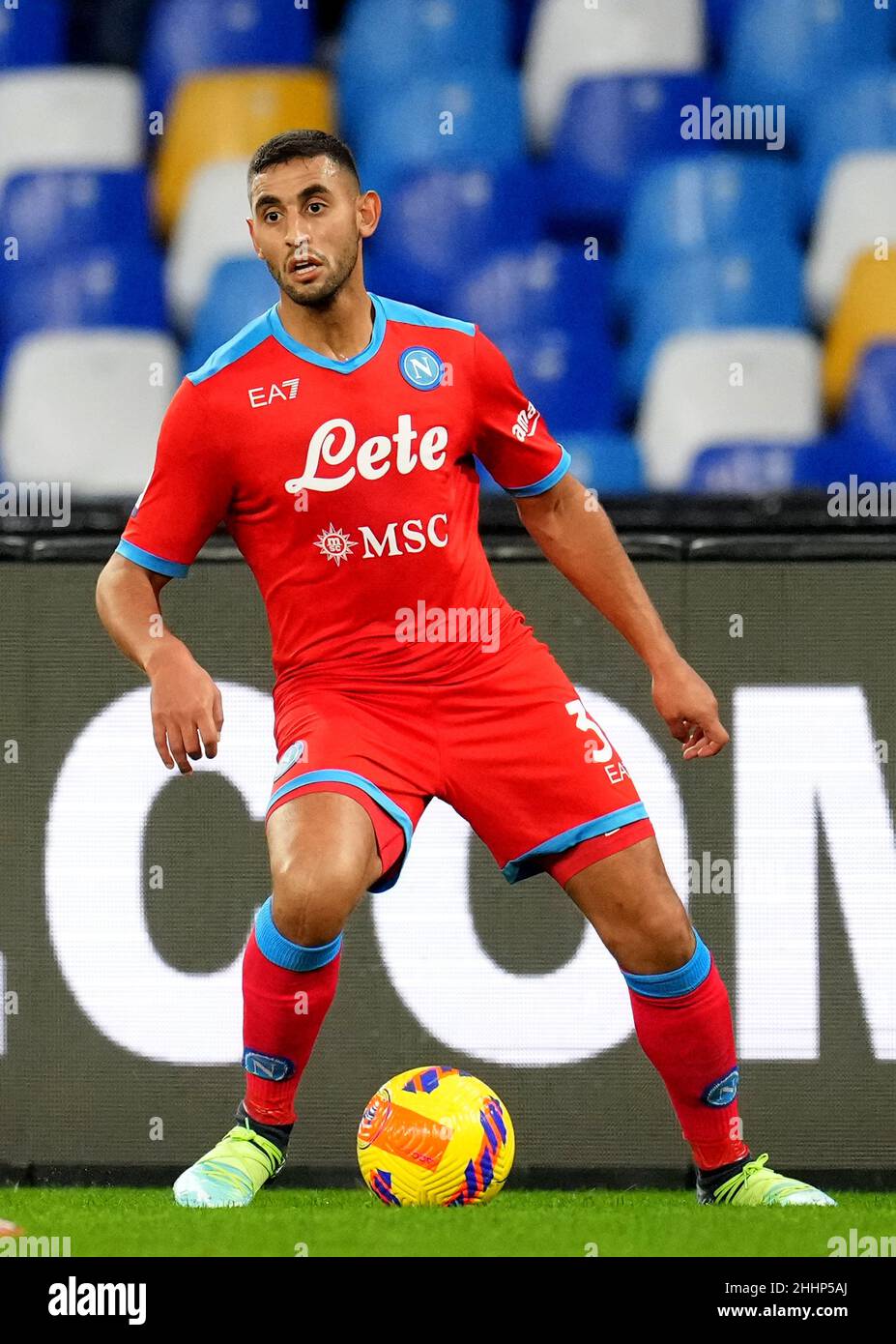 NAPLES, ITALY - JANUARY 09: Faouzi Ghoulam of SSc Napoli in action during the Serie A match between SSC Napoli v UC Sampdoria at Stadio Diego Armando Maradona on January 09 2022 in Naples, Italy (Photo by MB Media) Stock Photo