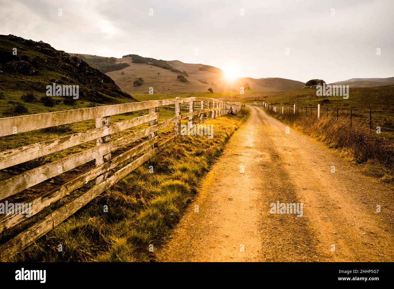 Gravel Road and Fence in the Country in Petaluma, California Stock Photo