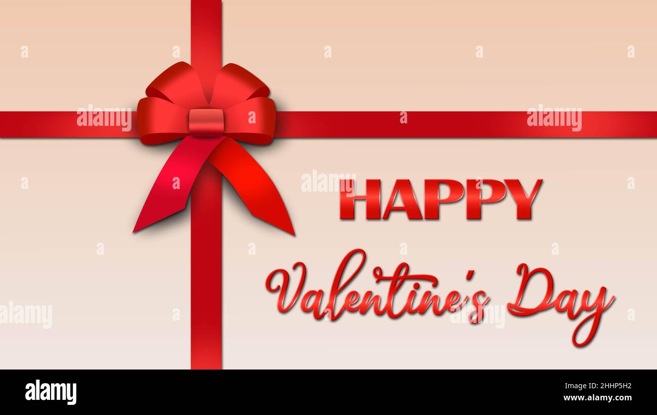 Happy Valentine's Day - lettering on card with red ribbon and bow ...