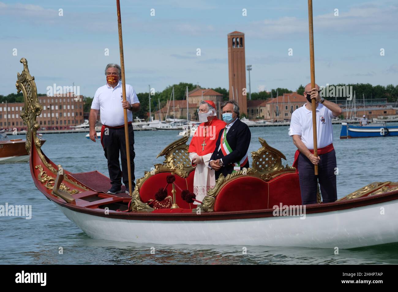 The mayor of Venice Luigi Brugnaro and the patriarch of Venice Francesco Moraglia during the  celebration of the sensa Stock Photo