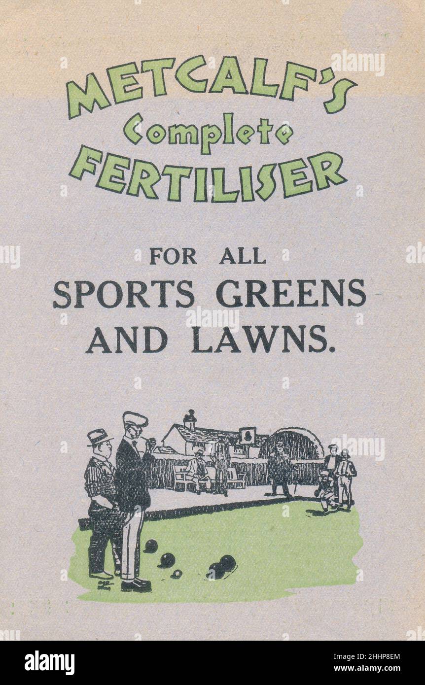 Advertising leaflet for Metcalf's Complete Fertiliser for all Sports Greens and Lawns 1955 Stock Photo