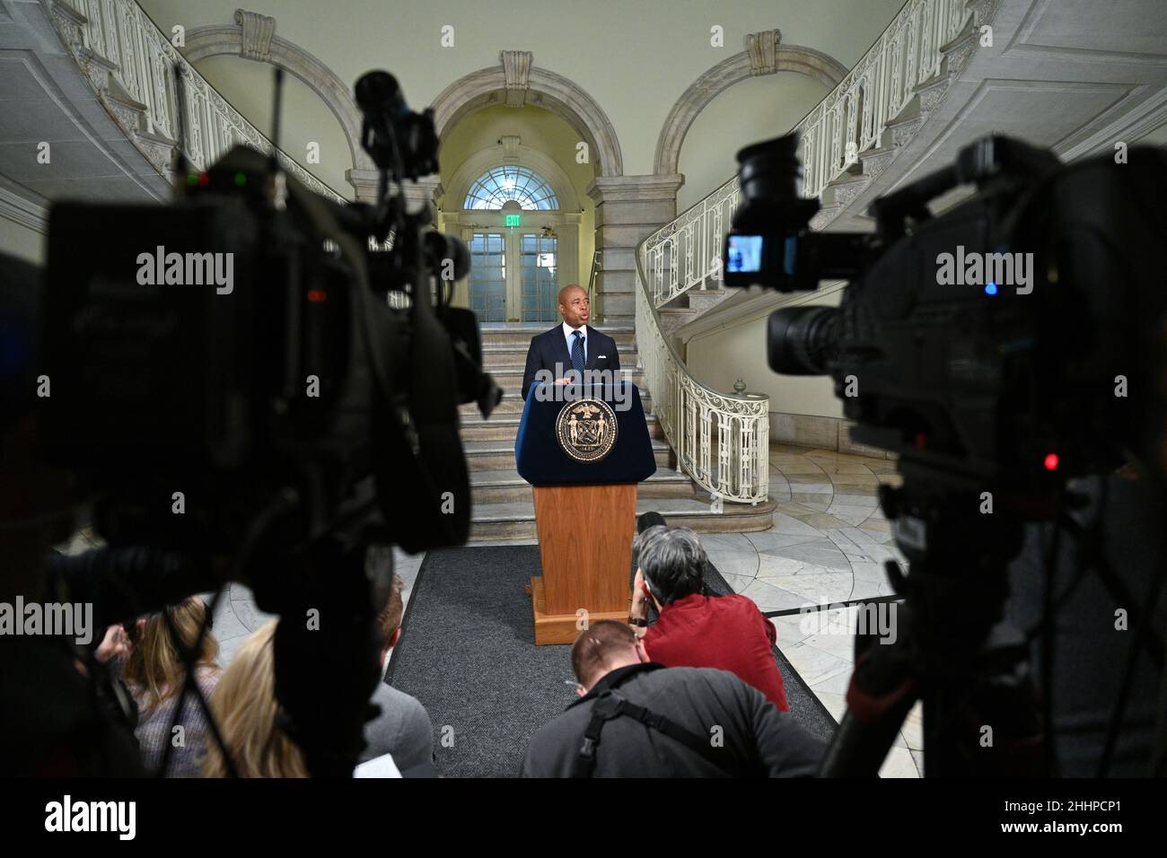 New York City Mayor Eric Adams holds a press conference announcing a ...