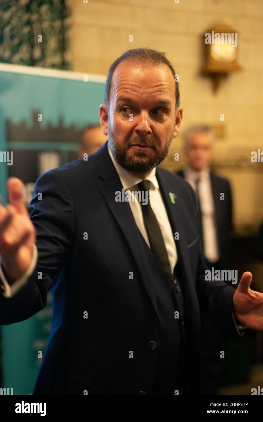 James Daly MP (Conservative, Bury North) speaks at an event organised by the All-Party Parliamentary Group on Legal Aid at the Houses of Parliament in Stock Photo