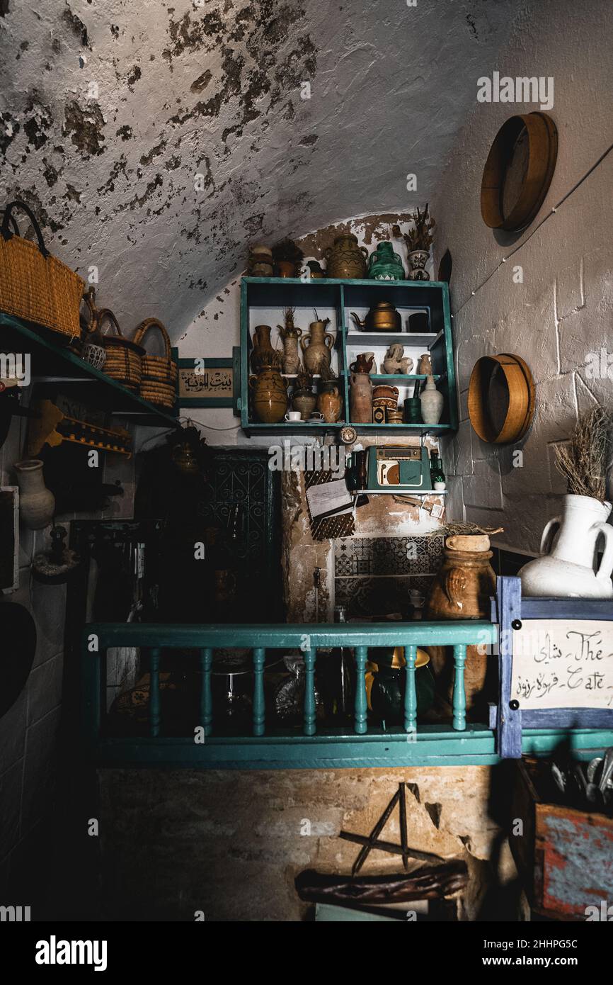 inside an old shop in Kairouan city in Tunis Stock Photo