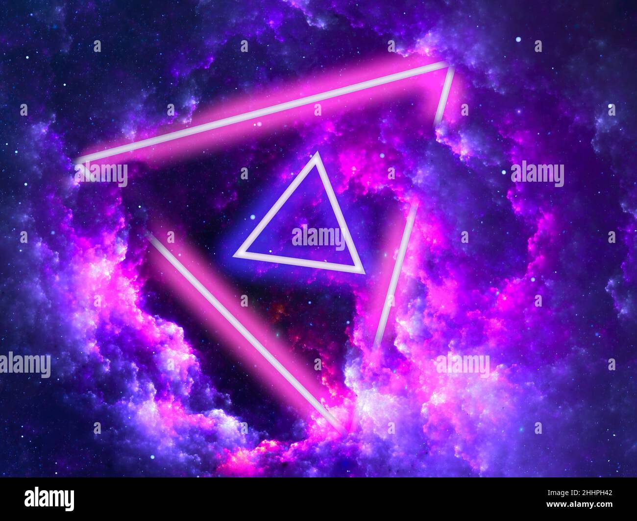 Esoteric background with neon lights and starry sky - 3d illustration Stock Photo
