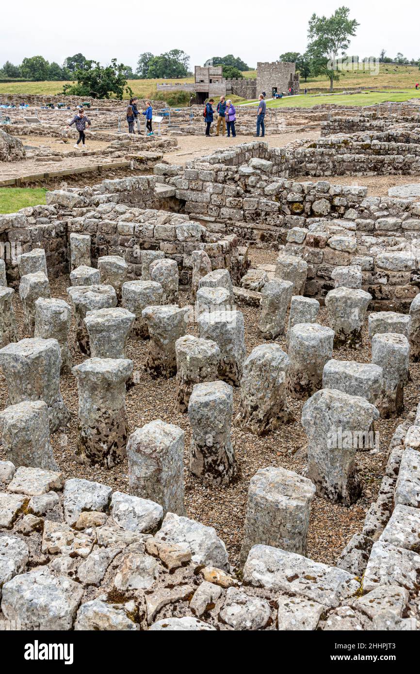 Hypocausts in the ruins of Vindolanda Roman auxiliary fort at Chesterholm, Northumberland UK Stock Photo