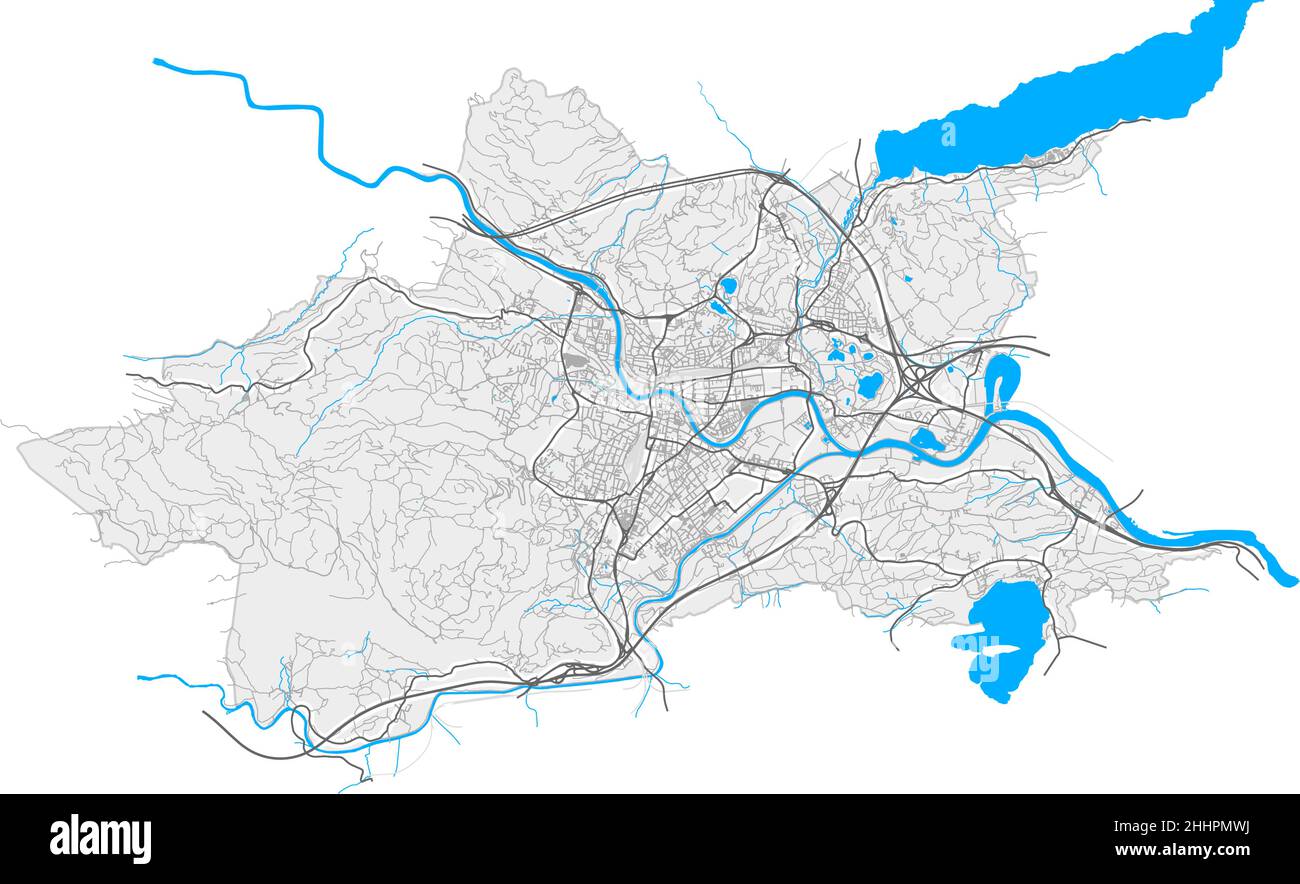 Villach, Carinthia, Austria high resolution vector map with city boundaries and editable paths. White outlines for main roads. Many detailed paths. Bl Stock Vector