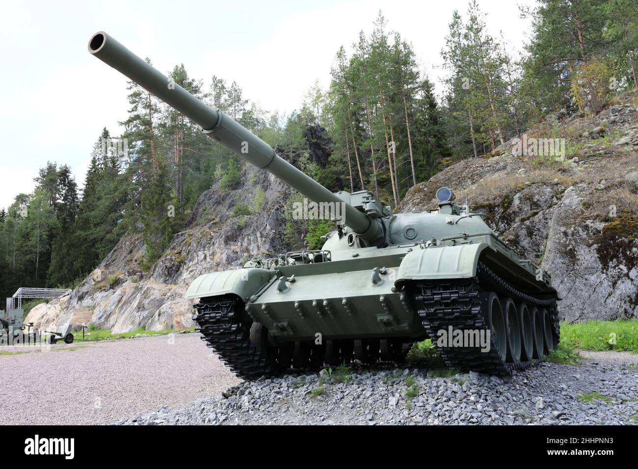 View of russian tank t-62 at Gora Filina, Karelia Stock Photo
