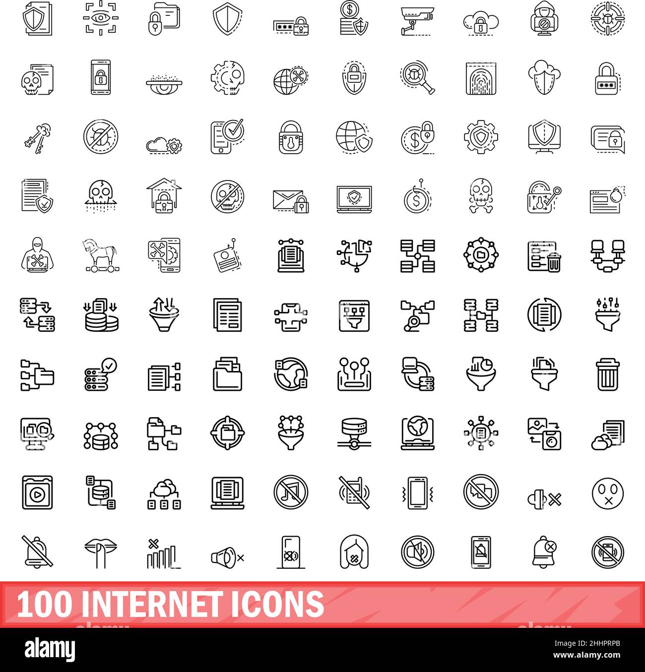 100 internet icons set. Outline illustration of 100 internet icons ...