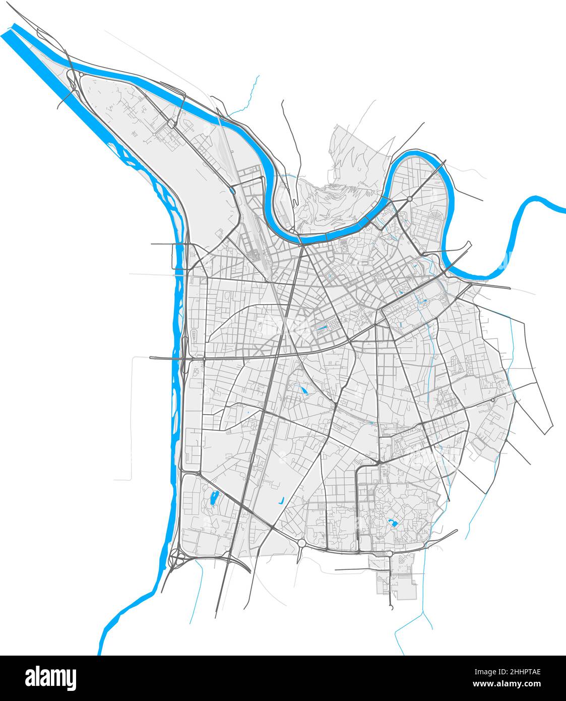 Grenoble, Isère, France high resolution vector map with city boundaries ...