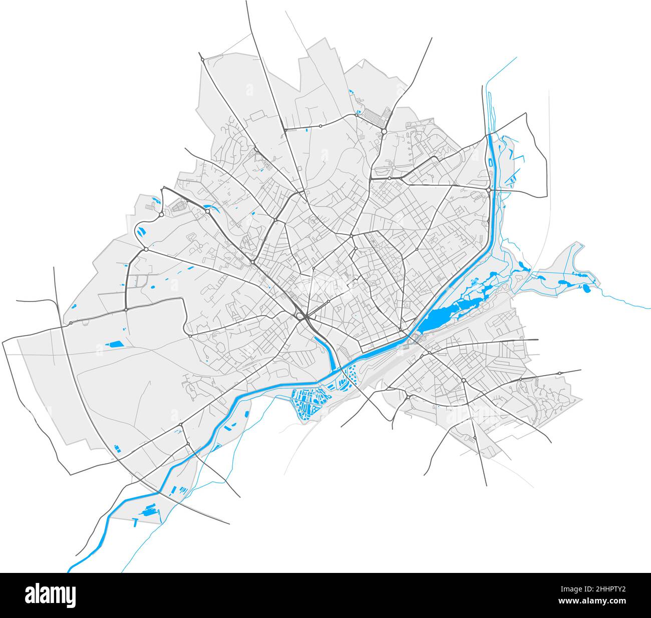 Saint-Quentin, Aisne, France high resolution vector map with city boundaries and editable paths. White outlines for main roads. Many detailed paths. B Stock Vector